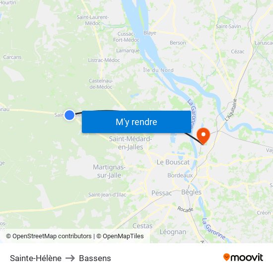 Sainte-Hélène to Bassens map