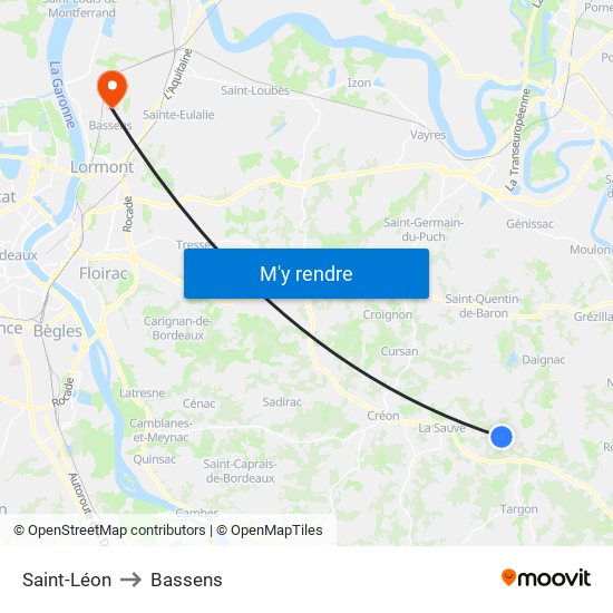 Saint-Léon to Bassens map