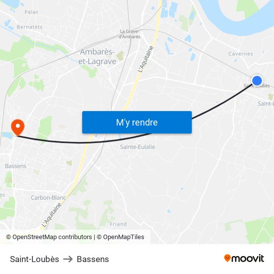 Saint-Loubès to Bassens map