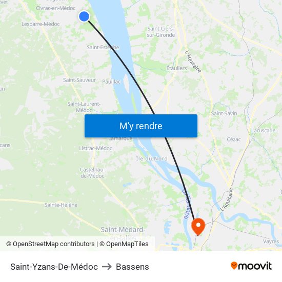 Saint-Yzans-De-Médoc to Bassens map
