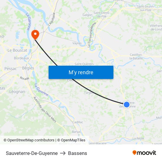 Sauveterre-De-Guyenne to Bassens map