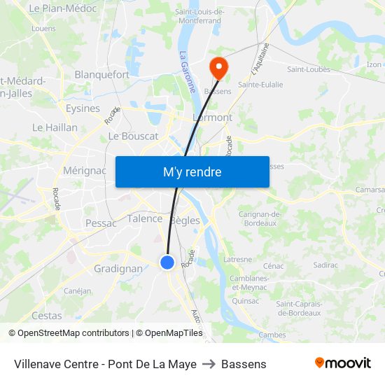 Villenave Centre - Pont De La Maye to Bassens map