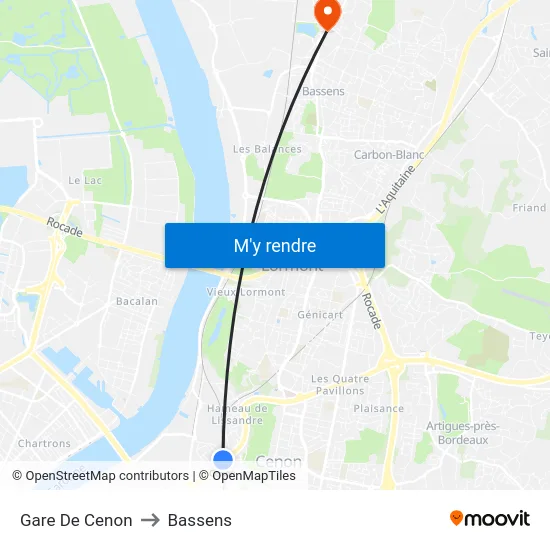Gare De Cenon to Bassens map