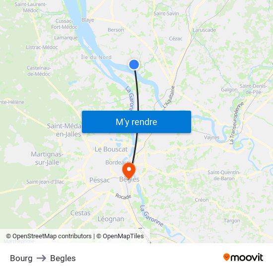 Bourg to Begles map