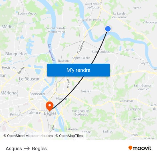 Asques to Begles map