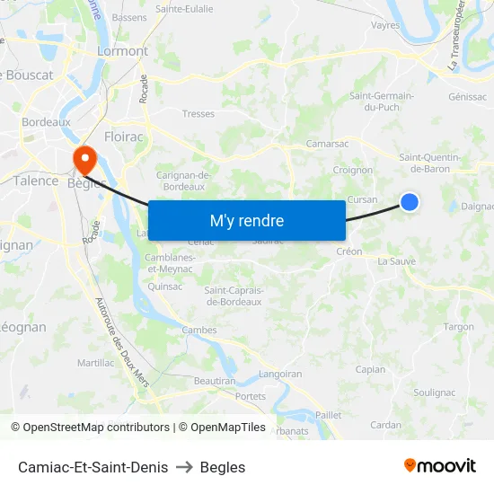 Camiac-Et-Saint-Denis to Begles map