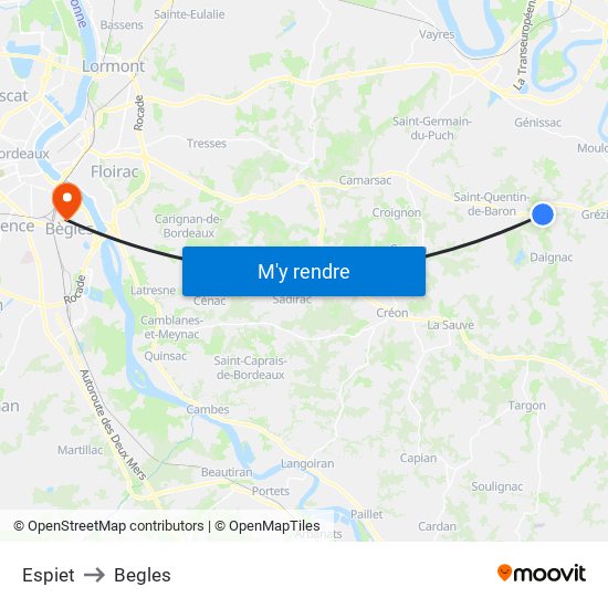 Espiet to Begles map