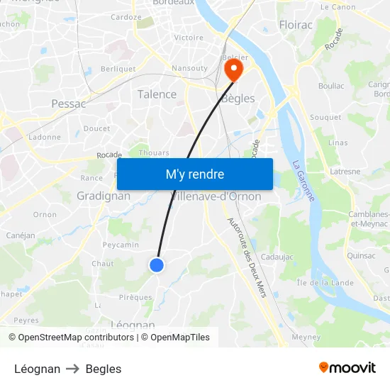 Léognan to Begles map