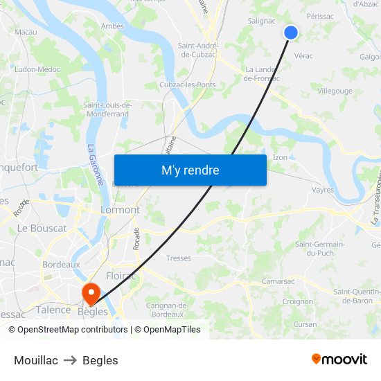 Mouillac to Begles map