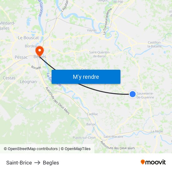 Saint-Brice to Begles map