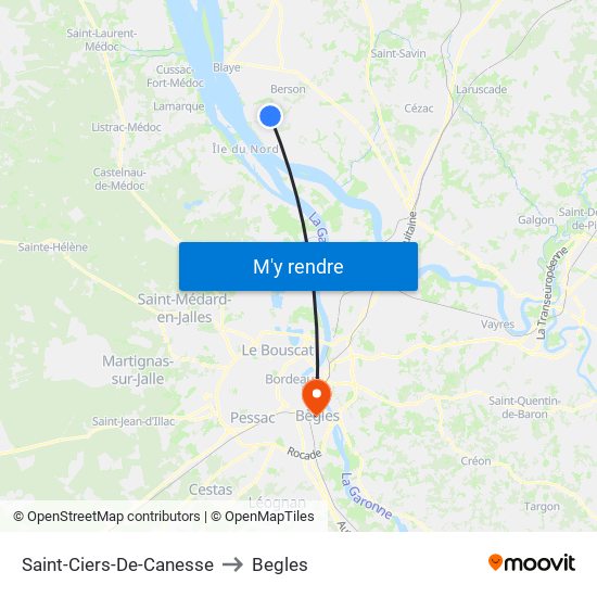 Saint-Ciers-De-Canesse to Begles map