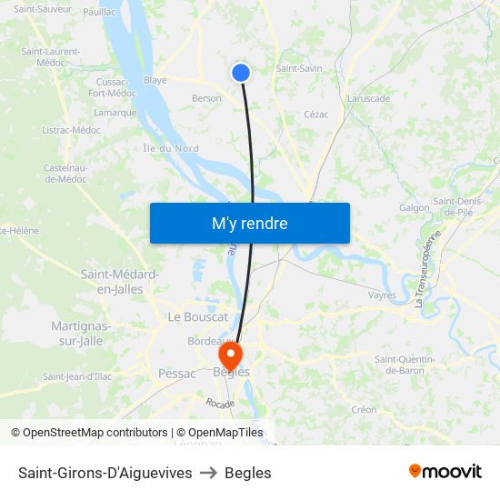 Saint-Girons-D'Aiguevives to Begles map