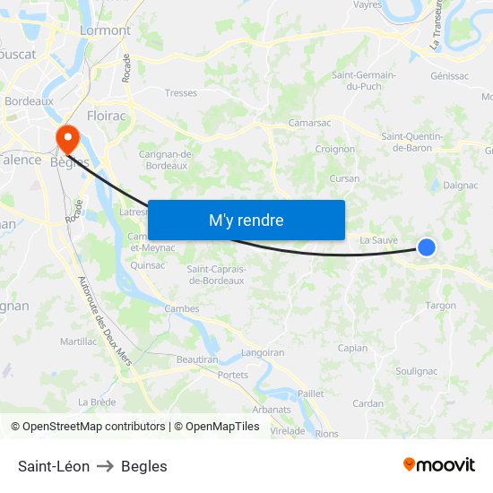 Saint-Léon to Begles map