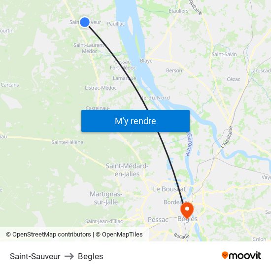 Saint-Sauveur to Begles map