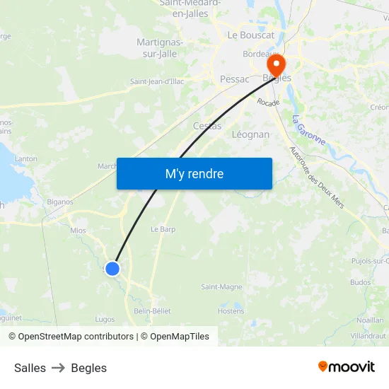 Salles to Begles map