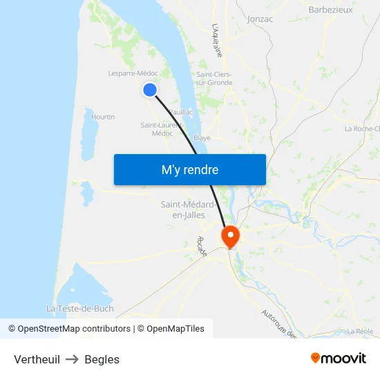 Vertheuil to Begles map