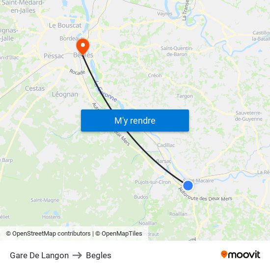 Gare De Langon to Begles map