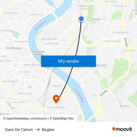 Gare De Cenon to Begles map