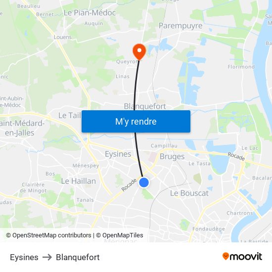 Eysines to Blanquefort map