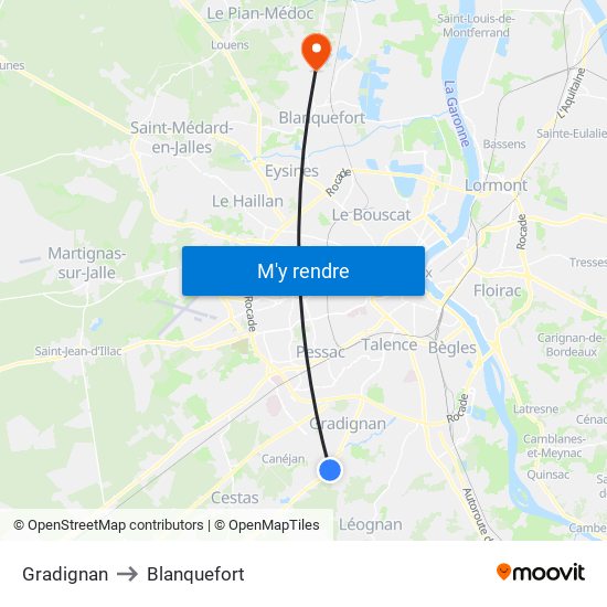 Gradignan to Blanquefort map