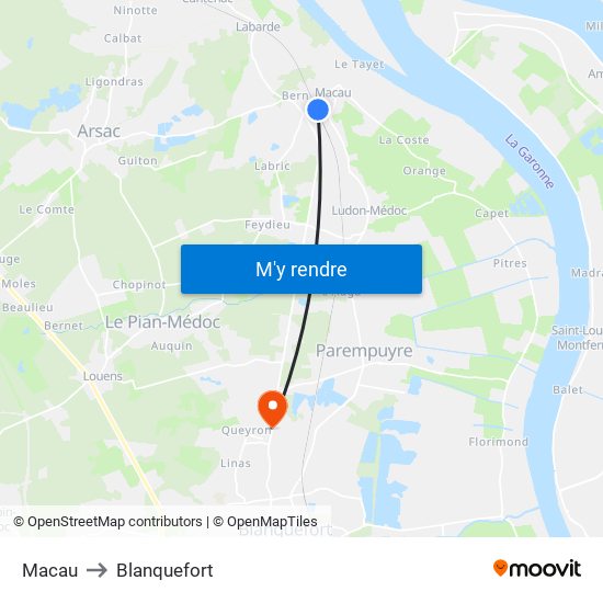 Macau to Blanquefort map