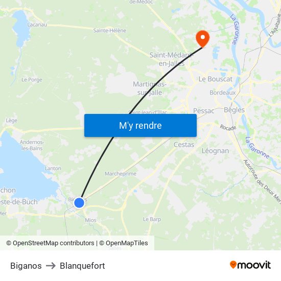 Biganos to Blanquefort map