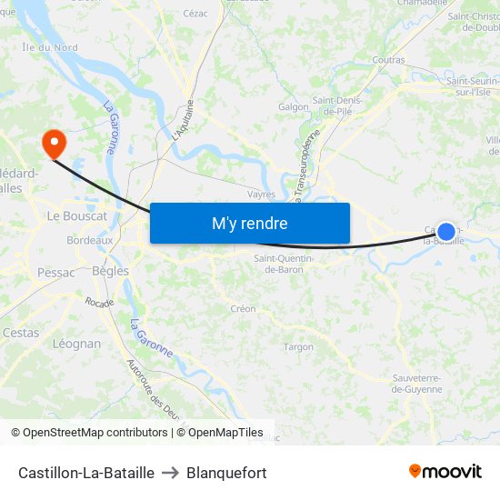 Castillon-La-Bataille to Blanquefort map