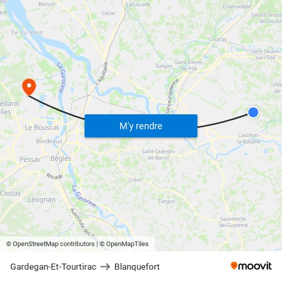 Gardegan-Et-Tourtirac to Blanquefort map