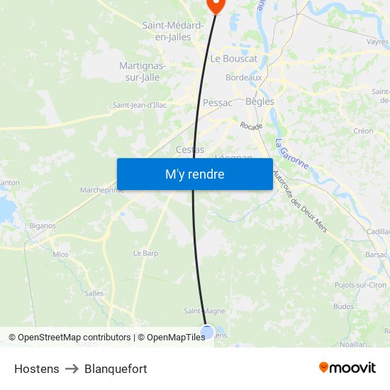 Hostens to Blanquefort map