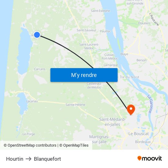 Hourtin to Blanquefort map
