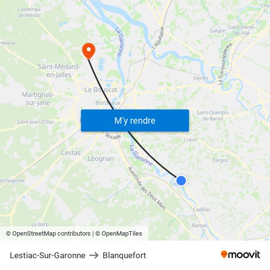 Lestiac-Sur-Garonne to Blanquefort map