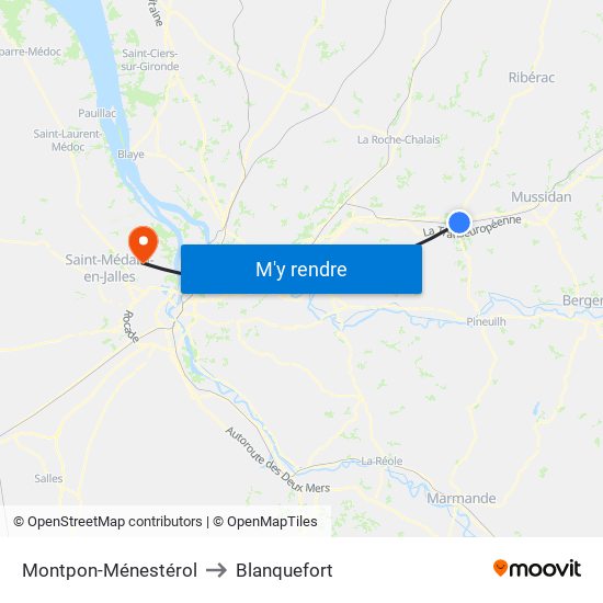 Montpon-Ménestérol to Blanquefort map