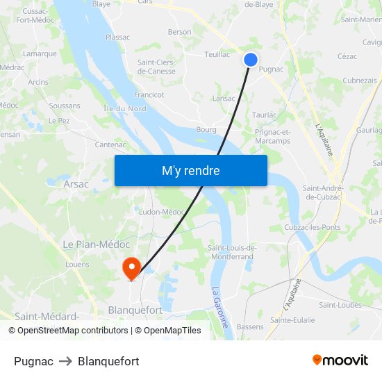 Pugnac to Blanquefort map