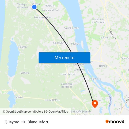 Queyrac to Blanquefort map