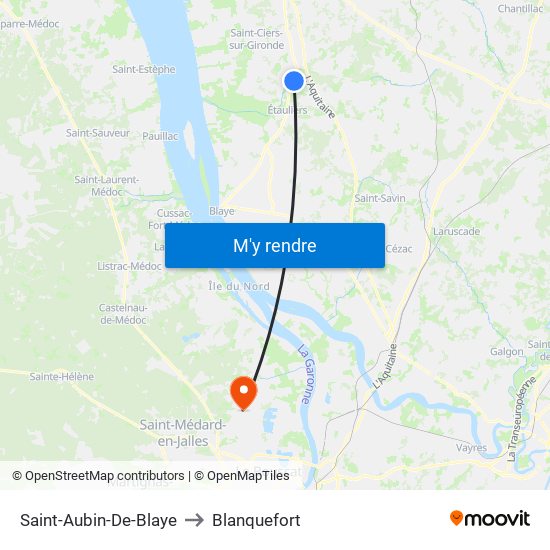Saint-Aubin-De-Blaye to Blanquefort map