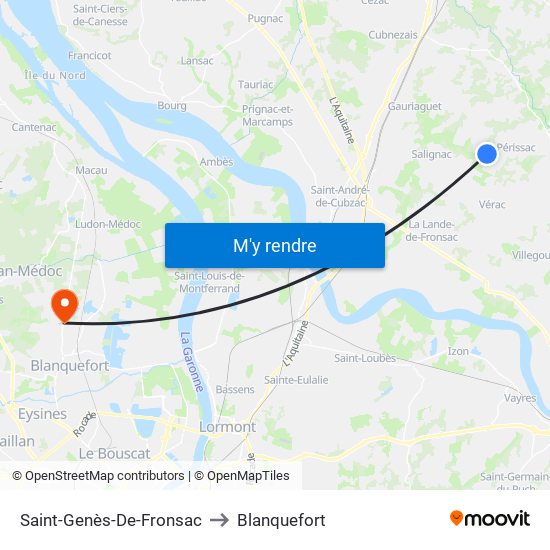 Saint-Genès-De-Fronsac to Blanquefort map