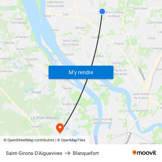Saint-Girons-D'Aiguevives to Blanquefort map