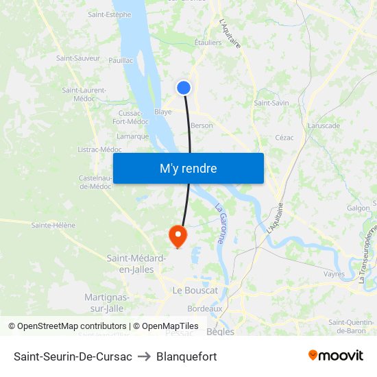 Saint-Seurin-De-Cursac to Blanquefort map