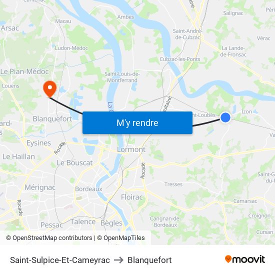 Saint-Sulpice-Et-Cameyrac to Blanquefort map