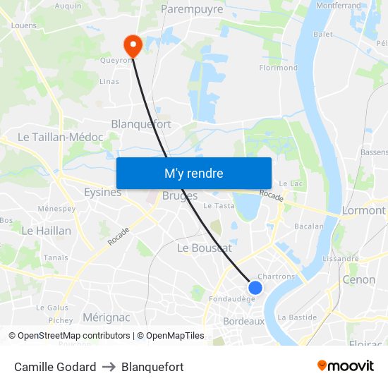 Camille Godard to Blanquefort map