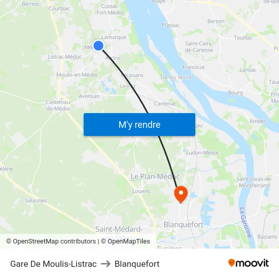 Gare De Moulis-Listrac to Blanquefort map