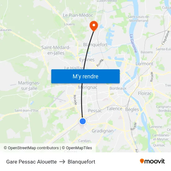 Gare Pessac Alouette to Blanquefort map