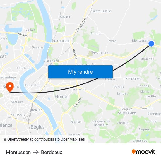 Montussan to Bordeaux map