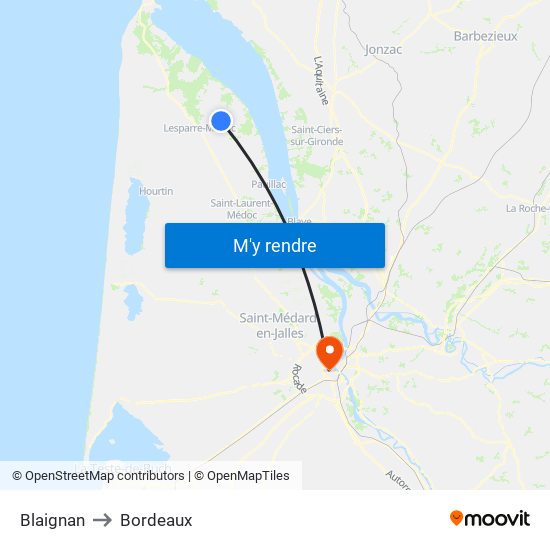 Blaignan to Bordeaux map