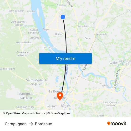 Campugnan to Bordeaux map