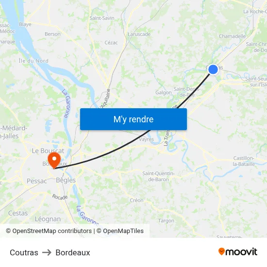 Coutras to Bordeaux map