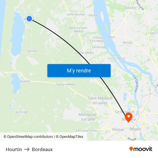 Hourtin to Bordeaux map