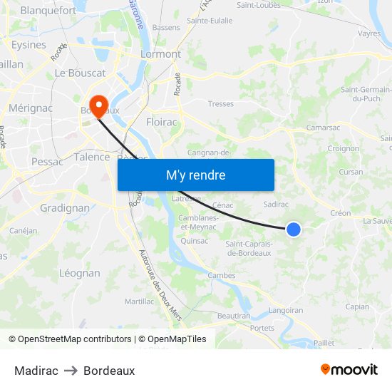 Madirac to Bordeaux map
