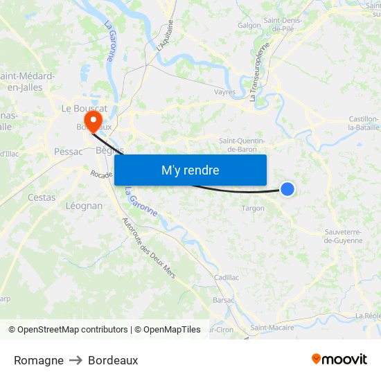 Romagne to Bordeaux map