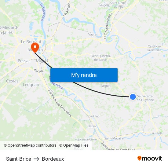 Saint-Brice to Bordeaux map